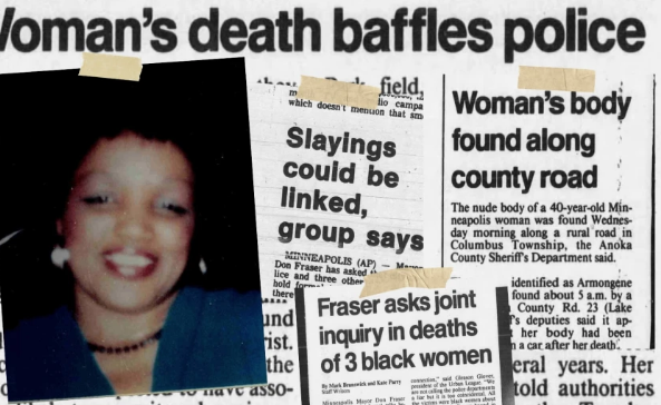 Downtown Minneapolis at night during a winter snow storm, viewed from the Stone Arch Bridge